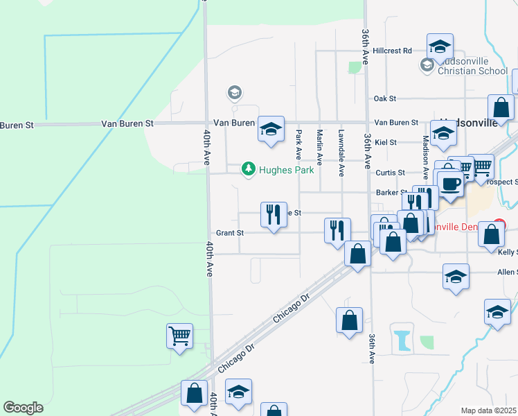 map of restaurants, bars, coffee shops, grocery stores, and more near 3897 Lee Street in Hudsonville