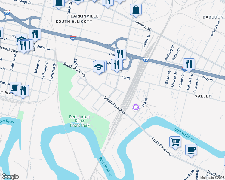 map of restaurants, bars, coffee shops, grocery stores, and more near 79 Prenatt Street in Buffalo
