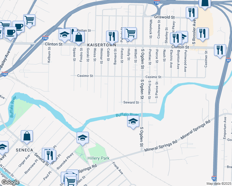 map of restaurants, bars, coffee shops, grocery stores, and more near 73 Barnard Street in Buffalo