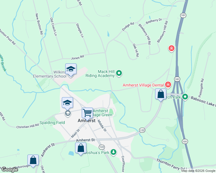 map of restaurants, bars, coffee shops, grocery stores, and more near 2 Mack Hill Road in Amherst