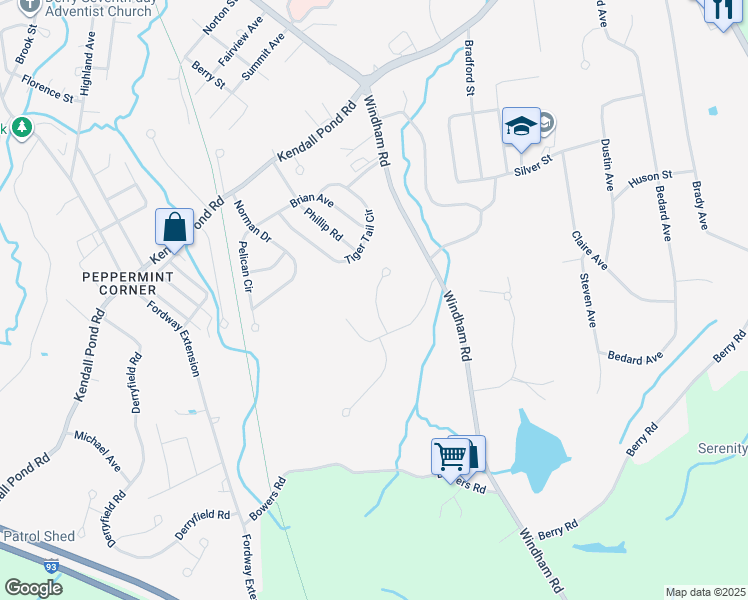 map of restaurants, bars, coffee shops, grocery stores, and more near 6 Blueberry Road in Derry