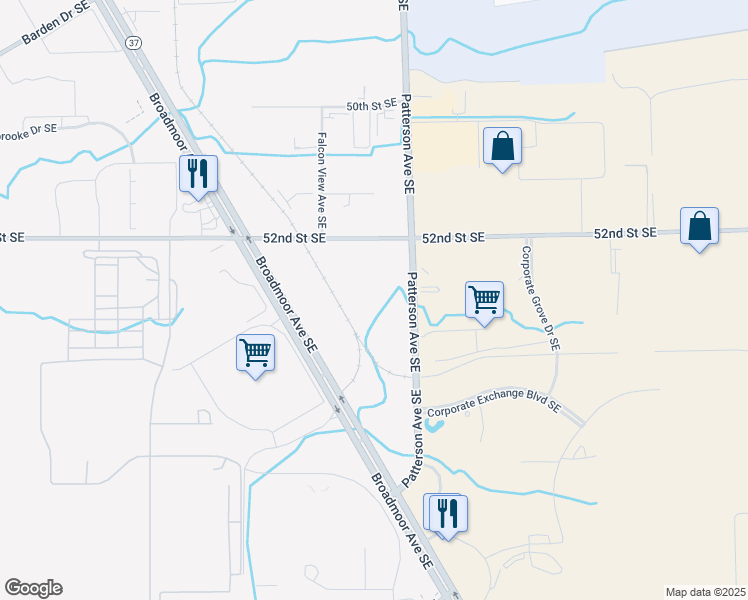 map of restaurants, bars, coffee shops, grocery stores, and more near 5253 Patterson Avenue Southeast in Kentwood