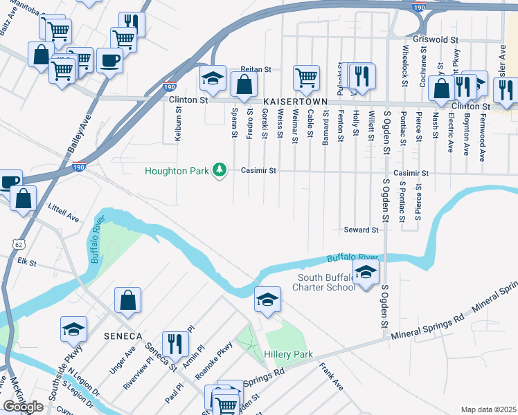 map of restaurants, bars, coffee shops, grocery stores, and more near 4 Gorski Street in Buffalo