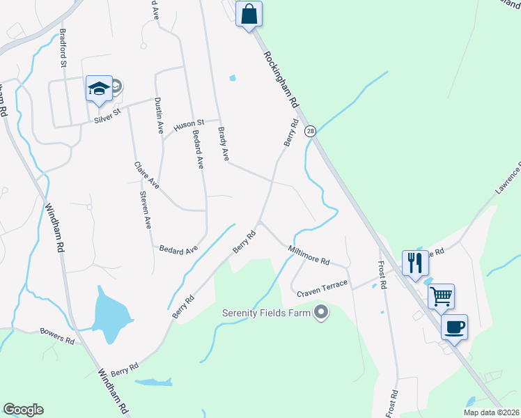map of restaurants, bars, coffee shops, grocery stores, and more near 21 Berry Road in Derry
