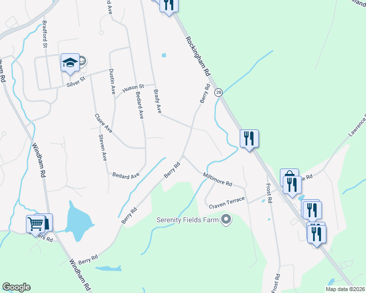 map of restaurants, bars, coffee shops, grocery stores, and more near 21 Berry Road in Derry