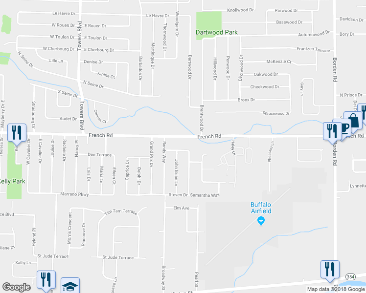 map of restaurants, bars, coffee shops, grocery stores, and more near 30 Steven Drive in Buffalo