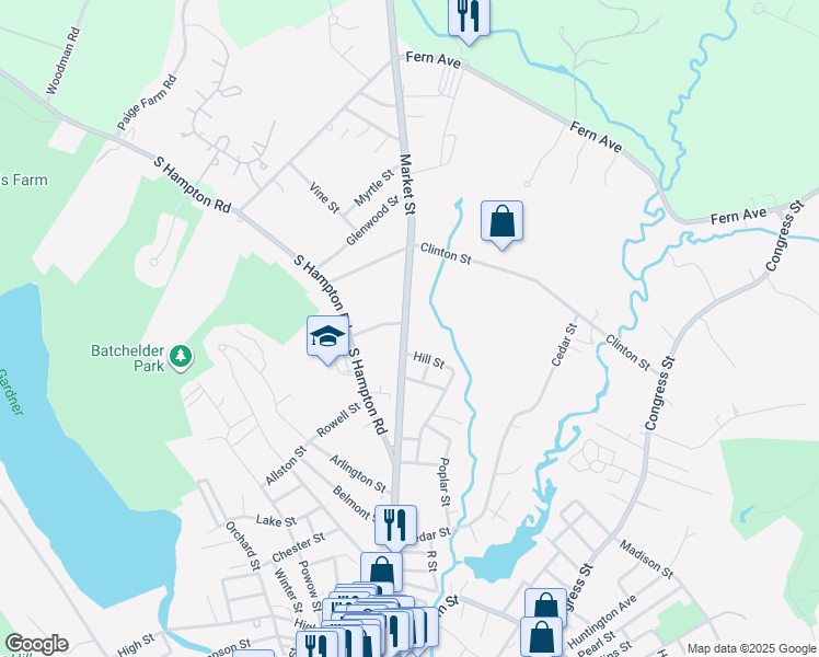 map of restaurants, bars, coffee shops, grocery stores, and more near 155 Market Street in Amesbury