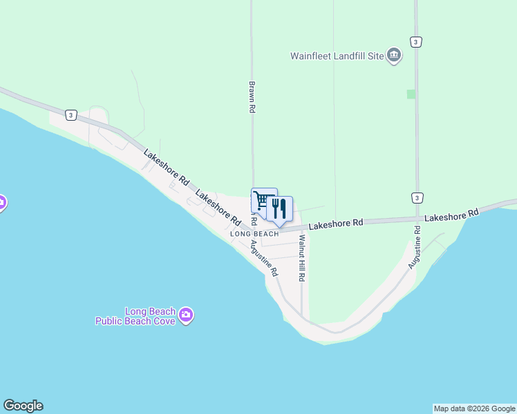 map of restaurants, bars, coffee shops, grocery stores, and more near 12209 Brawn Road in Wainfleet