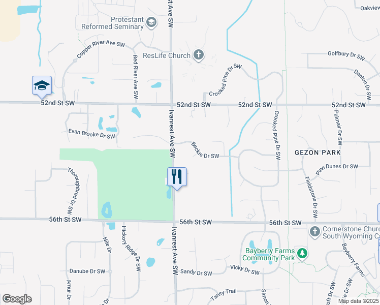 map of restaurants, bars, coffee shops, grocery stores, and more near 5367 Beckie Court Southwest in Wyoming
