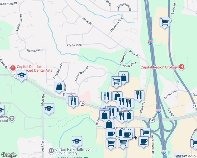 map of restaurants, bars, coffee shops, grocery stores, and more near 81 Tallow Wood Drive in Saratoga County