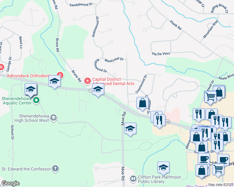 map of restaurants, bars, coffee shops, grocery stores, and more near 1 Emma Lane in Saratoga County