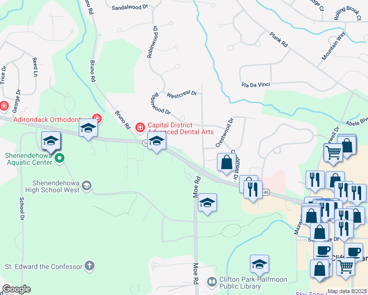 map of restaurants, bars, coffee shops, grocery stores, and more near 1 Emma Lane in Saratoga County