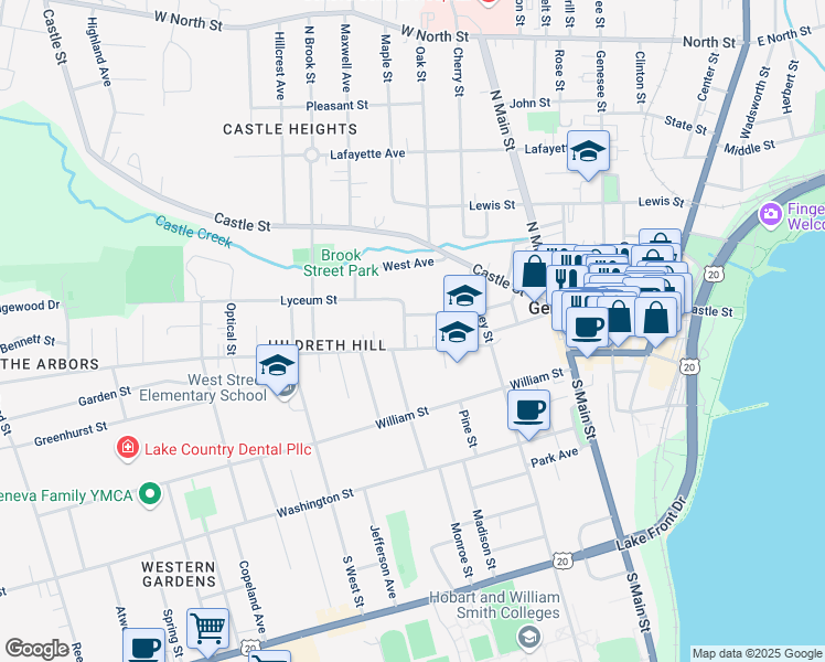 map of restaurants, bars, coffee shops, grocery stores, and more near 52 High Street in Geneva