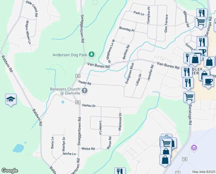 map of restaurants, bars, coffee shops, grocery stores, and more near 24 Hadel Road in Schenectady