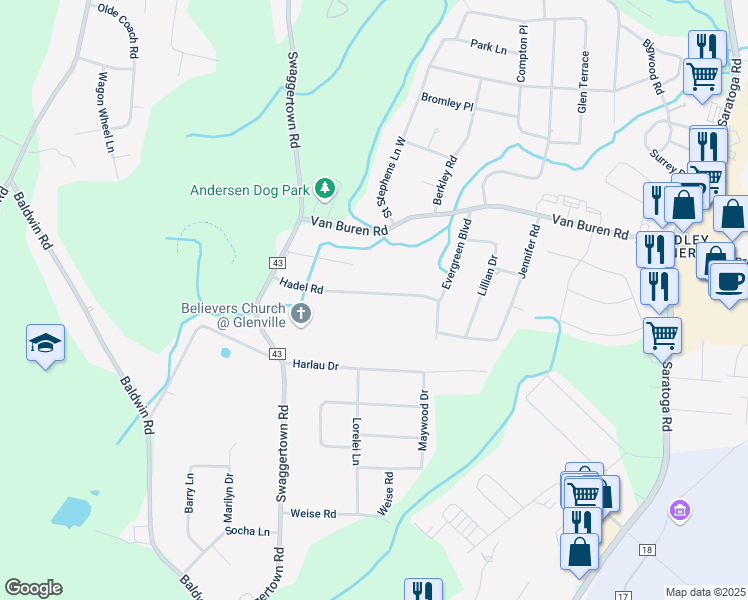 map of restaurants, bars, coffee shops, grocery stores, and more near 24 Hadel Road in Schenectady