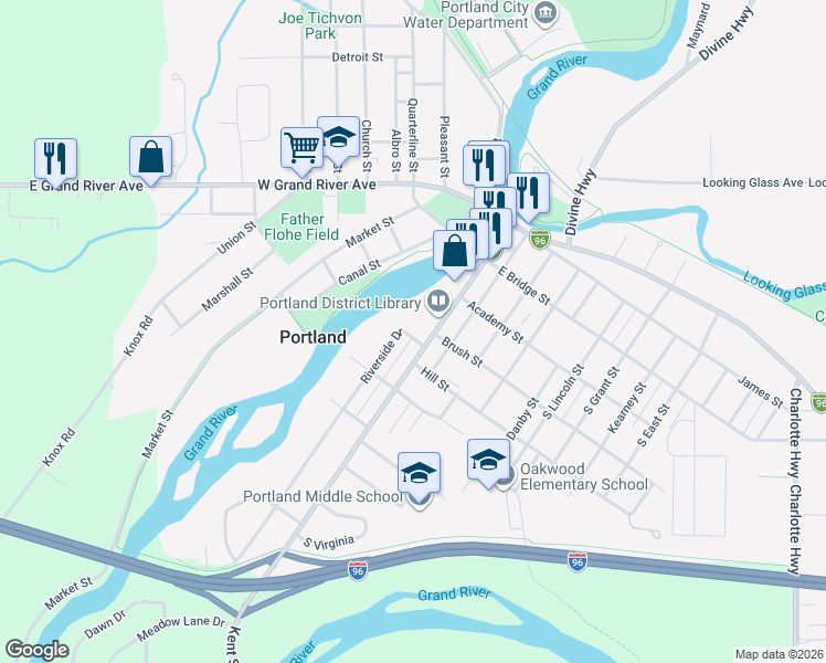 map of restaurants, bars, coffee shops, grocery stores, and more near 422 Kent Street in Portland