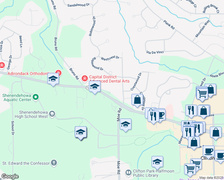 map of restaurants, bars, coffee shops, grocery stores, and more near 1 Emma Lane in Saratoga County