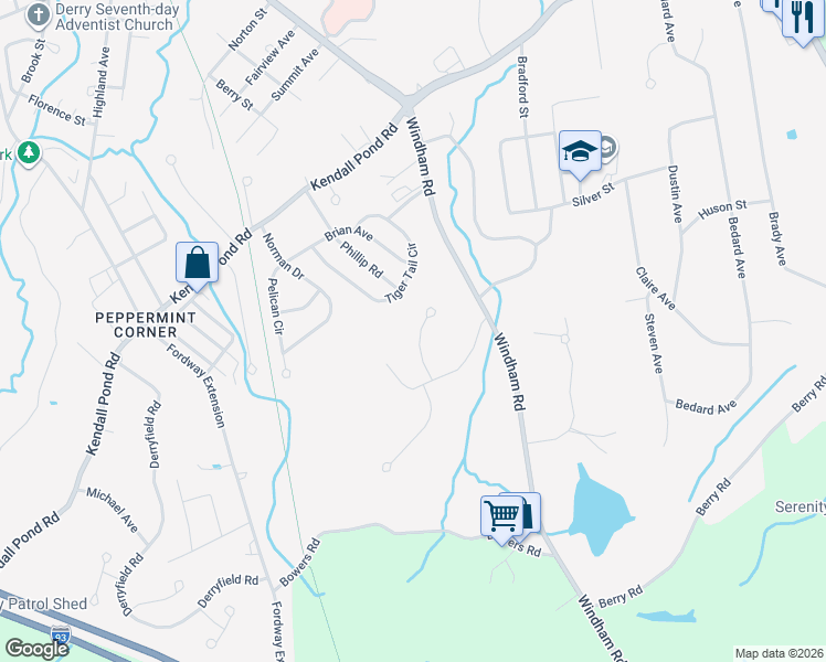 map of restaurants, bars, coffee shops, grocery stores, and more near 6 Blueberry Road in Derry