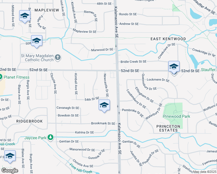 map of restaurants, bars, coffee shops, grocery stores, and more near 5317 Kalamazoo Avenue Southeast in Kentwood