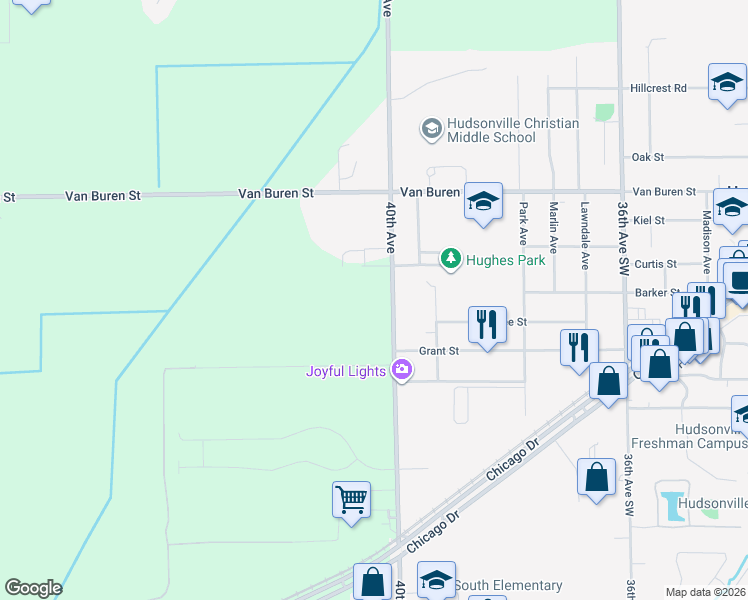 map of restaurants, bars, coffee shops, grocery stores, and more near 5391 40th Avenue in Hudsonville