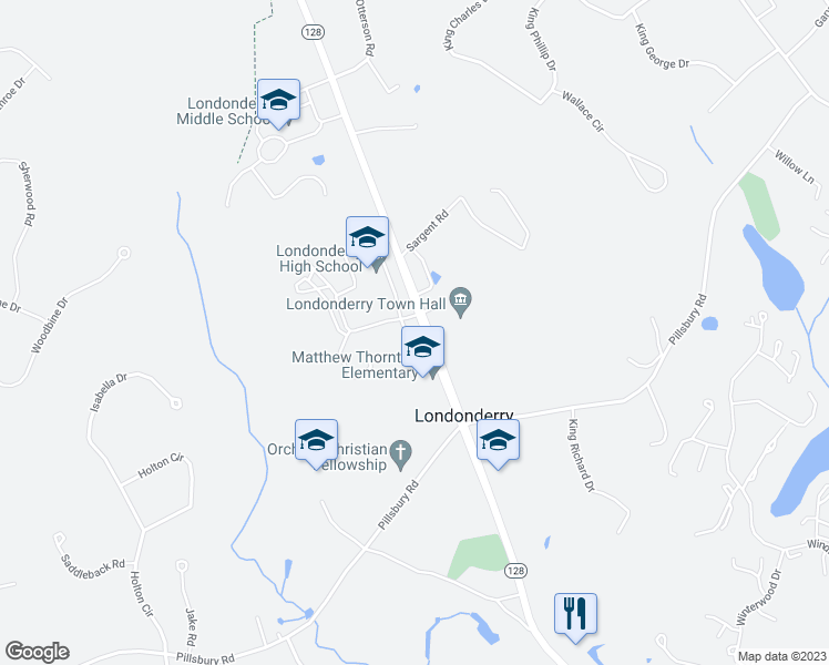 map of restaurants, bars, coffee shops, grocery stores, and more near 281 Mammoth Road in Londonderry