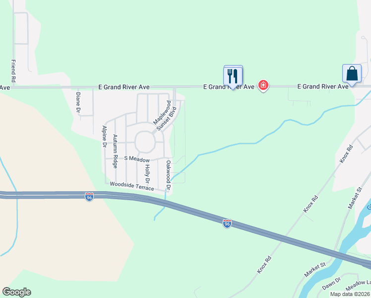 map of restaurants, bars, coffee shops, grocery stores, and more near 38 North Meadows Circle in Portland