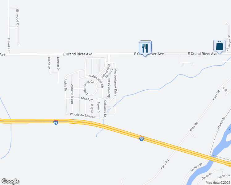 map of restaurants, bars, coffee shops, grocery stores, and more near 38 North Meadows Circle in Portland