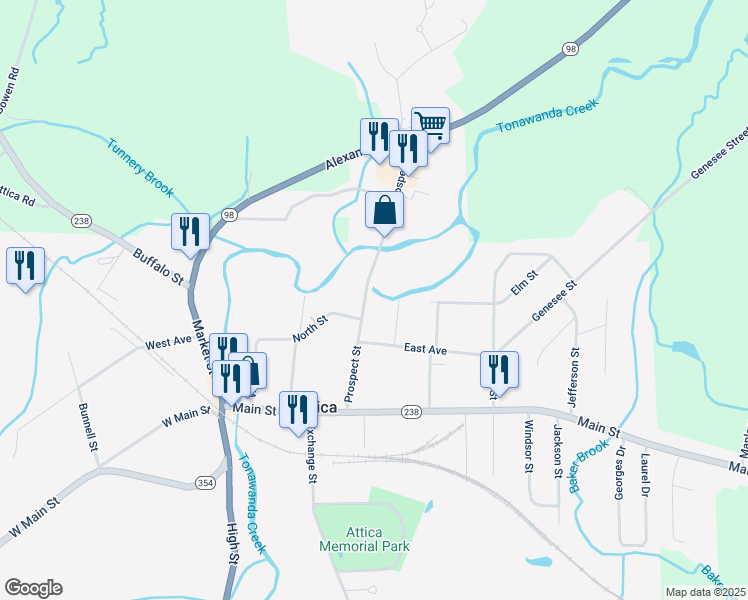 map of restaurants, bars, coffee shops, grocery stores, and more near 19 Putnam Place in Attica