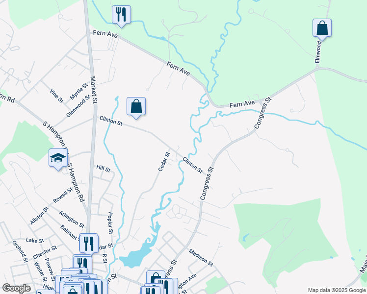 map of restaurants, bars, coffee shops, grocery stores, and more near 22 Clinton Street in Amesbury