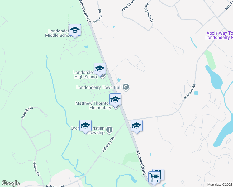 map of restaurants, bars, coffee shops, grocery stores, and more near 275 Mammoth Road in Londonderry