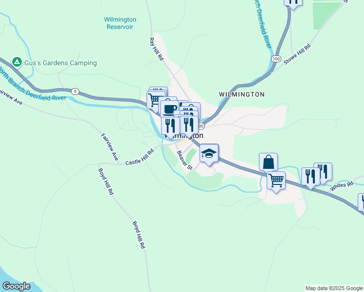 map of restaurants, bars, coffee shops, grocery stores, and more near 18 Beaver Street in Wilmington