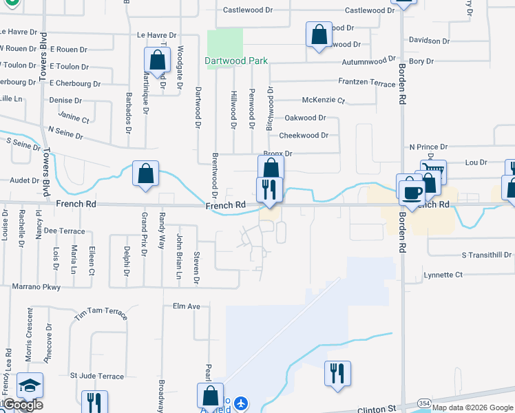 map of restaurants, bars, coffee shops, grocery stores, and more near 10 Haley Lane in Cheektowaga