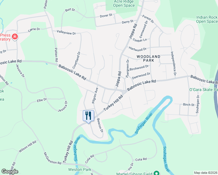 map of restaurants, bars, coffee shops, grocery stores, and more near 111 Baboosic Lake Road in Merrimack