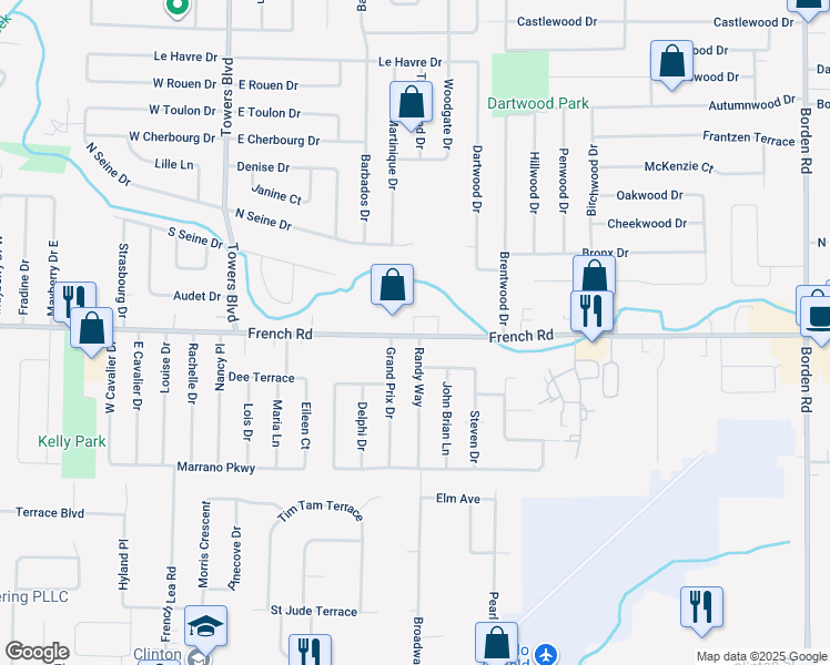 map of restaurants, bars, coffee shops, grocery stores, and more near 794-800 French Road in Cheektowaga