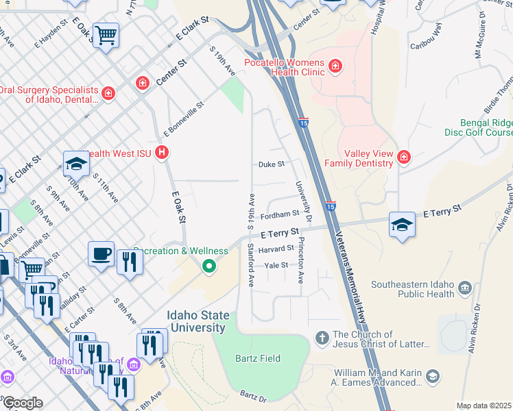 map of restaurants, bars, coffee shops, grocery stores, and more near 711 South 19th Avenue in Pocatello