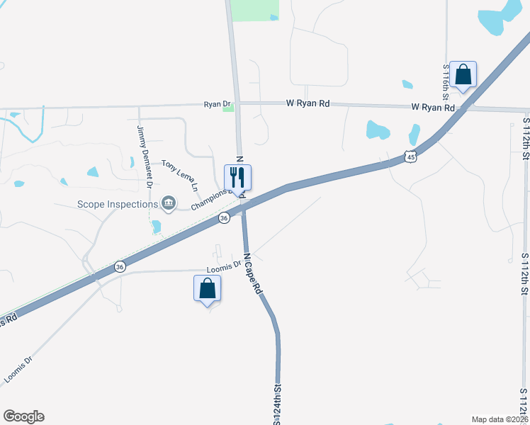 map of restaurants, bars, coffee shops, grocery stores, and more near W125S9782 North Cape Road in Muskego