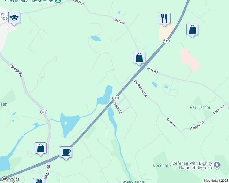 map of restaurants, bars, coffee shops, grocery stores, and more near 346 New Hampshire 111 in Hampstead