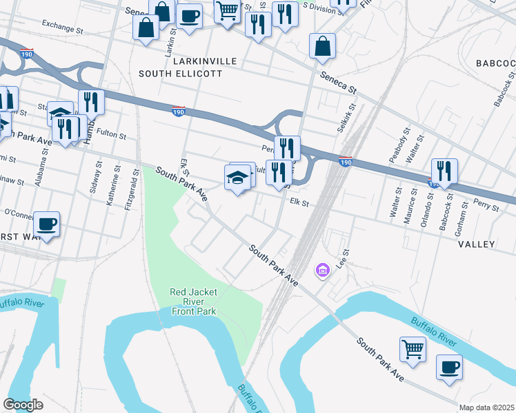 map of restaurants, bars, coffee shops, grocery stores, and more near 57 Euclid Place in Buffalo