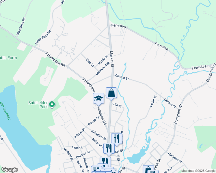 map of restaurants, bars, coffee shops, grocery stores, and more near 160 Market Street in Amesbury