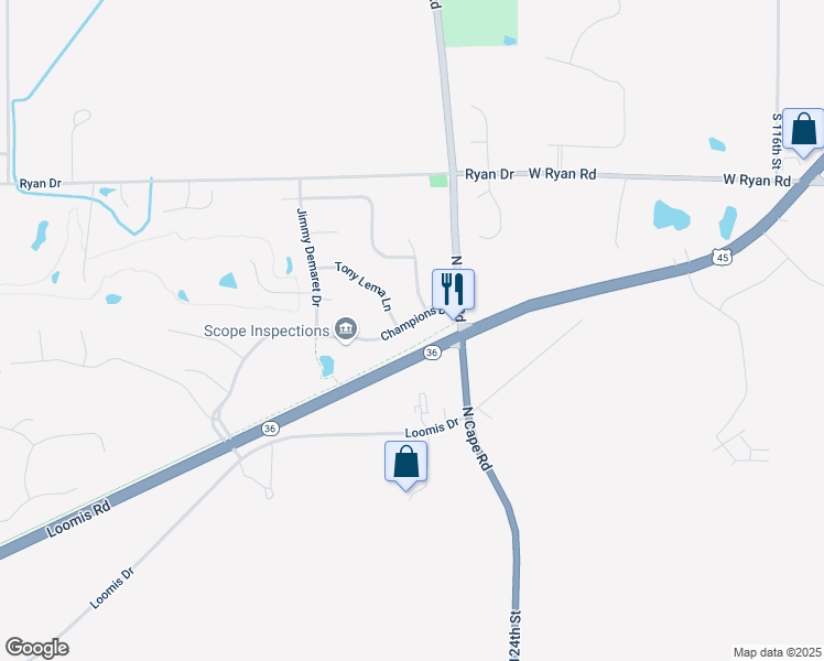 map of restaurants, bars, coffee shops, grocery stores, and more near S97W12741 Champions Drive in Muskego
