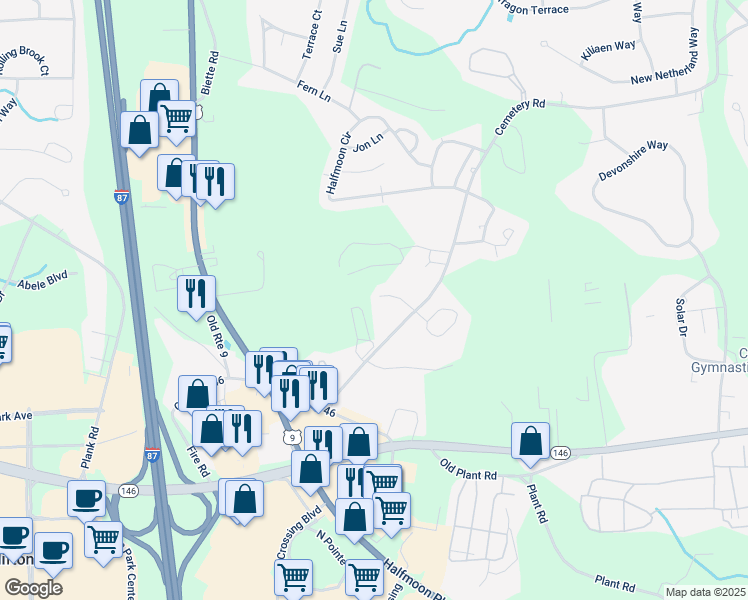 map of restaurants, bars, coffee shops, grocery stores, and more near 30 Cemetery Road in Saratoga County