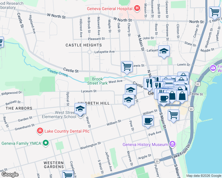 map of restaurants, bars, coffee shops, grocery stores, and more near 14 Lyceum Street in Geneva