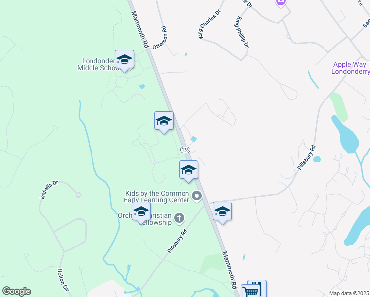 map of restaurants, bars, coffee shops, grocery stores, and more near 295 Mammoth Road in Londonderry