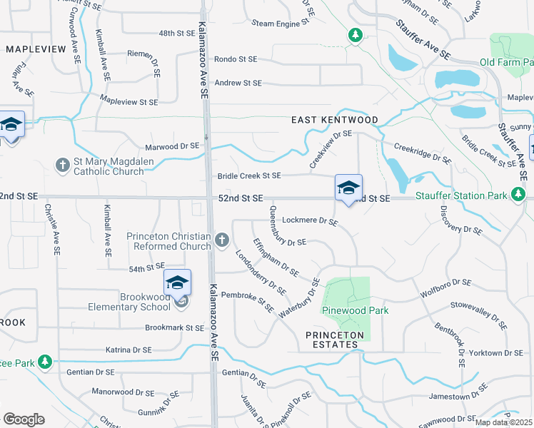 map of restaurants, bars, coffee shops, grocery stores, and more near 1741 Lockmere Drive Southeast in Kentwood