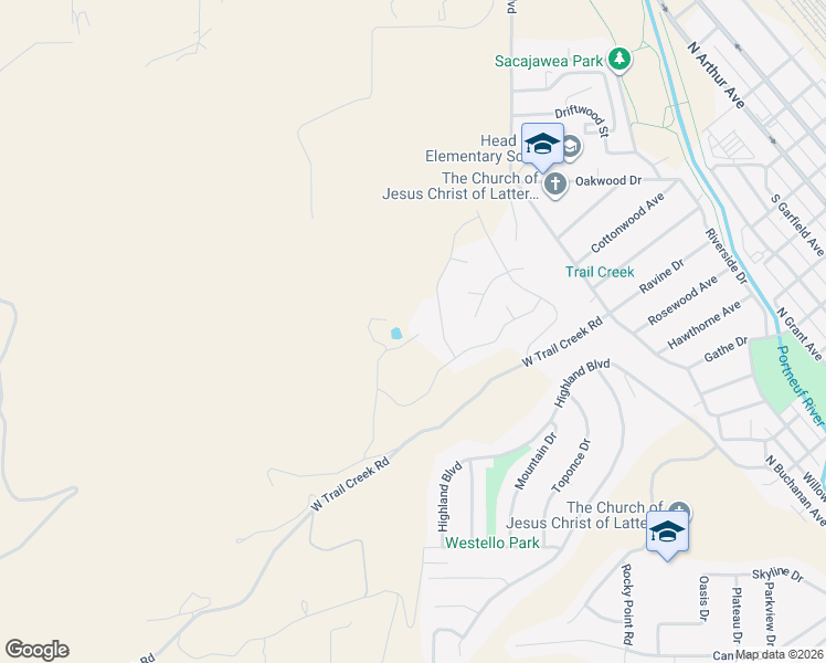 map of restaurants, bars, coffee shops, grocery stores, and more near 13242 West Trail Creek Road in Pocatello