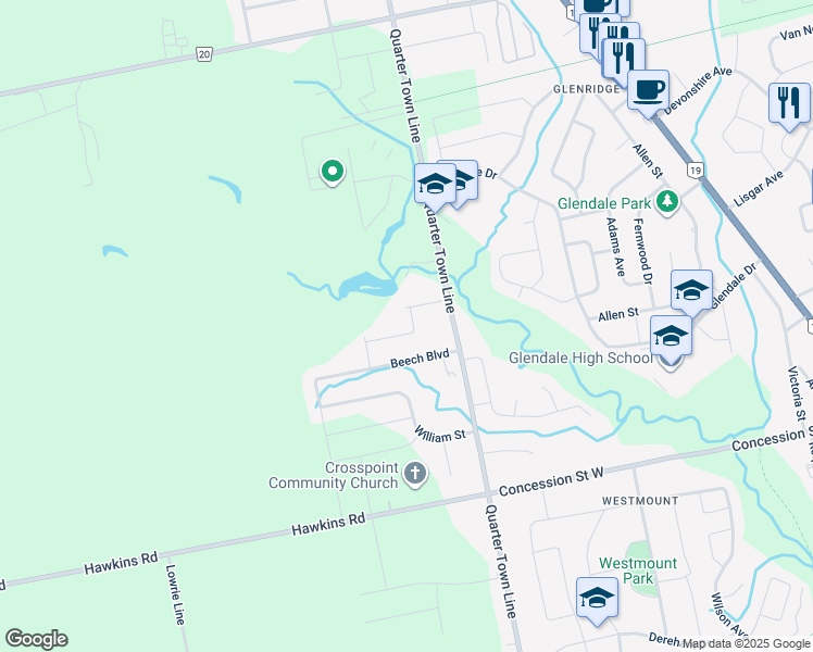 map of restaurants, bars, coffee shops, grocery stores, and more near 14 Greeneagle Drive in Tillsonburg