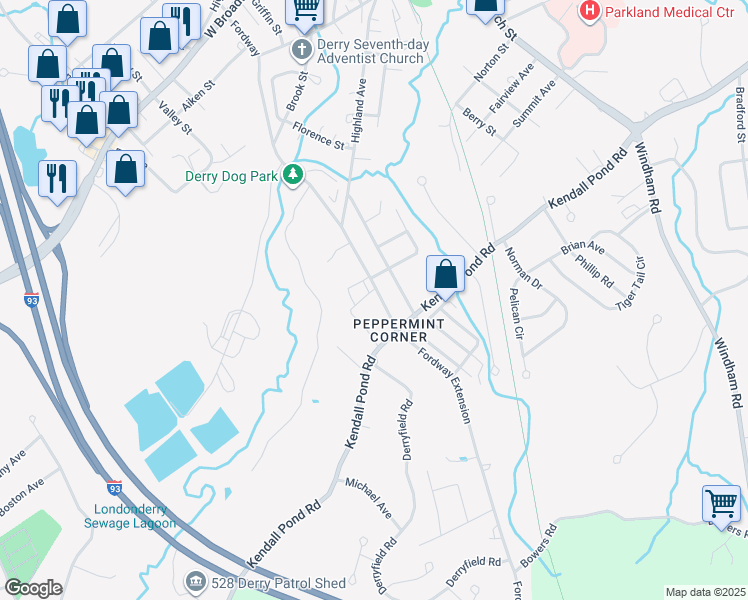 map of restaurants, bars, coffee shops, grocery stores, and more near 67 Fordway in Derry