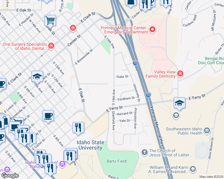 map of restaurants, bars, coffee shops, grocery stores, and more near 711 South 19th Avenue in Pocatello