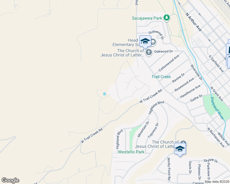 map of restaurants, bars, coffee shops, grocery stores, and more near 13242 West Trail Creek Road in Pocatello