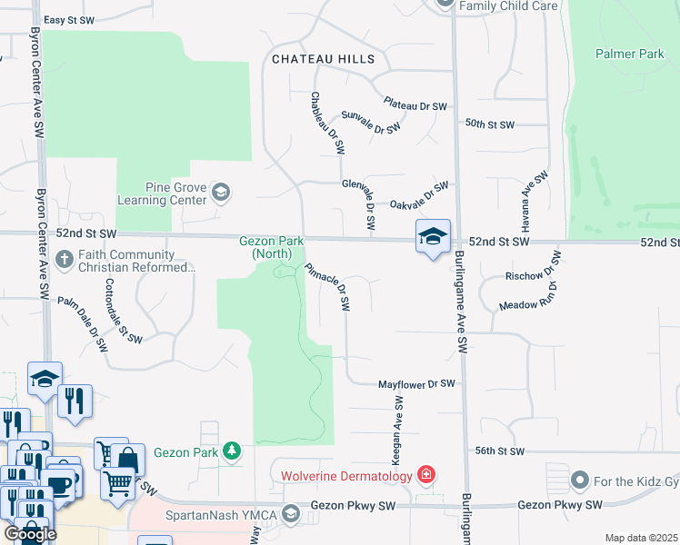 map of restaurants, bars, coffee shops, grocery stores, and more near 5250 Pinnacle Drive Southwest in Wyoming